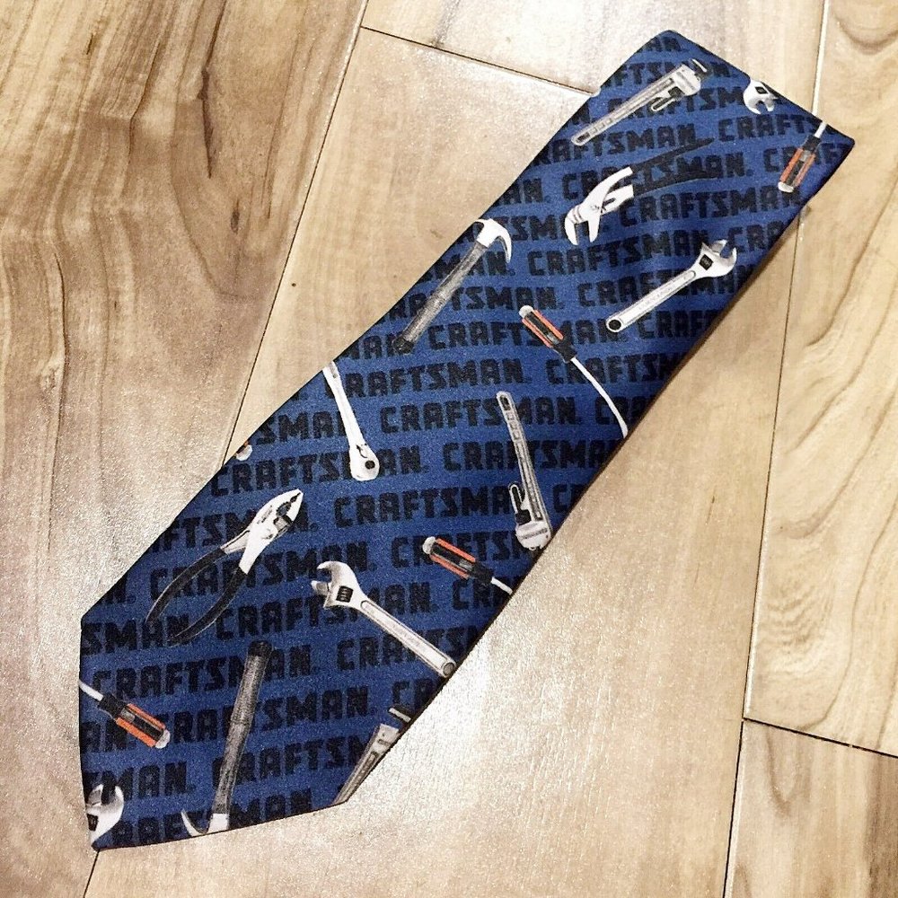 Vintage 1992 Craftsman Tools Print Necktie Navy Blue Ralph Marlin USA Neck Tie
